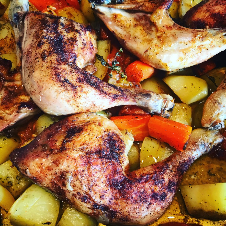 Cuisses de poulet et petits légumes grillés au&nbsp;four